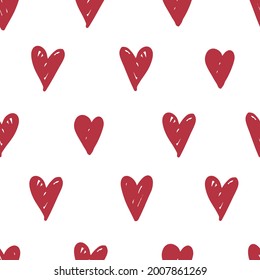Patrón de corazones rojos. Dibujo manual. Ilustración del vector