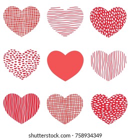 Red hearts pattern of hand drawn sketch heart icons Art design for Valentine day.