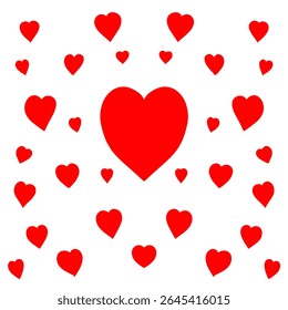 Red hearts pattern on white background. Scattered red hearts design element