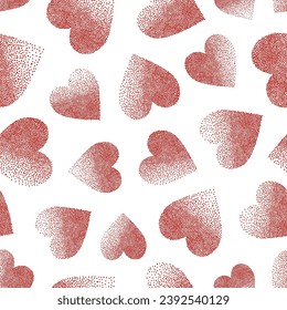 Red hearts pattern. Vector seamless hand drawn heart background