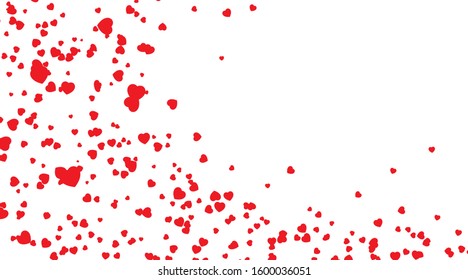 Red hearts petals falling on white background for Valentine's Day, shape of heart confetti background. Valentines Day, shape of heart confetti background.