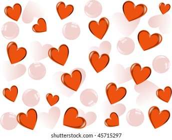 Red hearts and pink bubbles