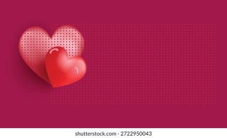 Corazones rojos con patrón de píxeles sobre fondo rosa oscuro