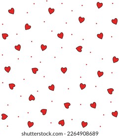 red hearts with polka dots seamless vector pattern, valentine's day heart patterns