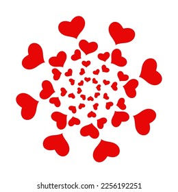 Diseño del círculo abstracto de radiación de corazones rojos.