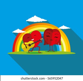 Red hearts and a rainbow.