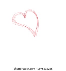 Red hearts  of random chaotic lines. Hand drawing , vector illustration isolated  backround