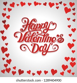 Red Hearts Random frame.Happy Valentine's Day paper cut design card template. Creative typography for holiday greetings. Vector illustration.