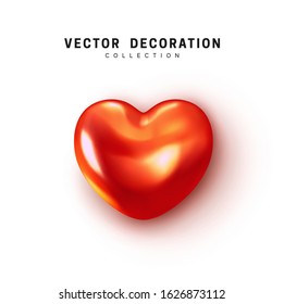 Red Hearts realistic decoration 3d object. Romantic Symbol of Love Heart isolated. Vector illustration