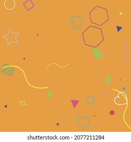Red Hearts Rectangle Polygonal Violet Stars Green Background. Simple Wave Oval Ring Bright Pink Square Simple Hipster Art. Colorful Zigzag Blue Orange Pastel Circle Yellow Geometry Illustration.