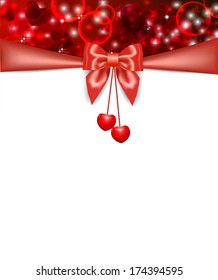 Red hearts and ribbon with bow