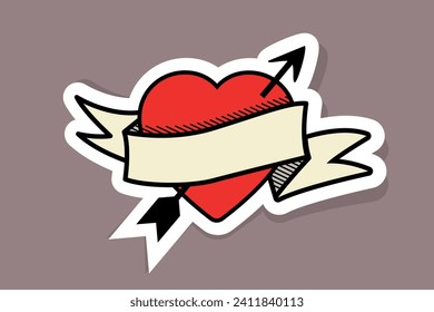 Red hearts with ribbon in color background