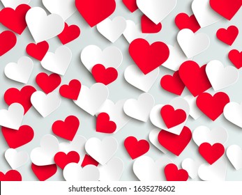 Red hearts romantic Valentine background flyer template, vector illustration