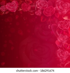 Red hearts and roses abstract background. Vector illustration 