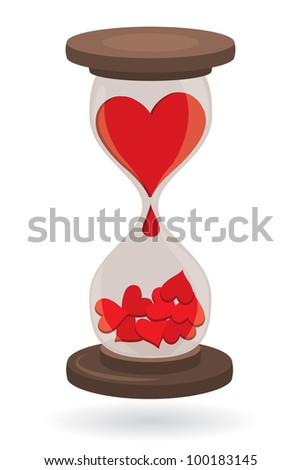 Red Hearts in Sand Clock as Love Concept vector illustration.