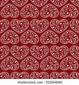 red hearts seamless on red background. vector illustration