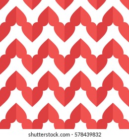 Red hearts seamless pattern. Abstract geometric wrapping texture. Packaging design in flat style. Suitable for gift wrap or greeting card to Valentines day. Vector eps8 illustration.