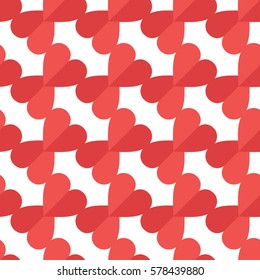 Red hearts seamless pattern. Abstract geometric wrapping texture. Packaging design in flat style. Suitable for gift wrap or greeting card to Valentines day. Vector eps8 illustration.