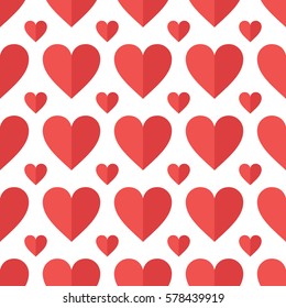 Red hearts seamless pattern. Abstract geometric wrapping texture. Packaging design in flat style. Suitable for gift wrap or greeting card to Valentines day. Vector eps8 illustration.