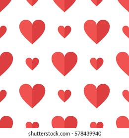 Red hearts seamless pattern. Abstract geometric wrapping texture. Packaging design in flat style. Suitable for gift wrap or greeting card to Valentines day. Vector eps8 illustration.