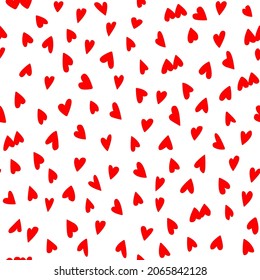 Red hearts seamless pattern. Different kinds of hearts on white background. Valentine's Day decor. Cute little red hearts.