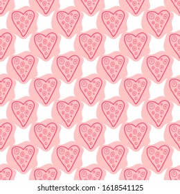 Red hearts seamless pattern in doodle style isolated on white background. Vector stock illustration for Valentines Day decor and wedding invitations.