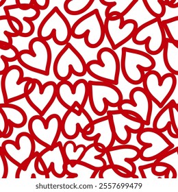 Red hearts seamless pattern fills the background, creating a vibrant and playful design suitable for various occasions.