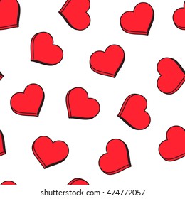 Red hearts seamless pattern. Good for kid textile and paper print, card, poster, another design. Cute Saint Valentine Day vector illustration. Love theme.