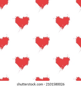 Red hearts seamless pattern. Grunge repeat pattern