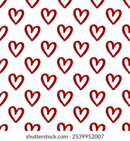 Red hearts Seamless Pattern Hand drawn Vector Doodle Romantic Sketch Symbols.