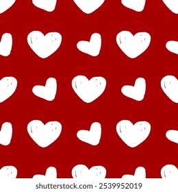 Red hearts Seamless Pattern Hand drawn Vector Doodle Romantic Sketch Symbols.