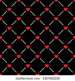Red hearts seamless pattern. Love background. Vector illustration.
