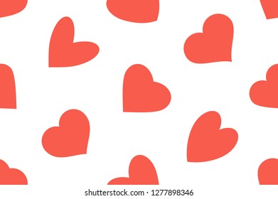 Red hearts seamless pattern on white background