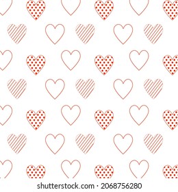 Red hearts seamless pattern on white background. Valentine's day. Pattern love heart bacground abstract wallpaper modern style. Vector illustration.