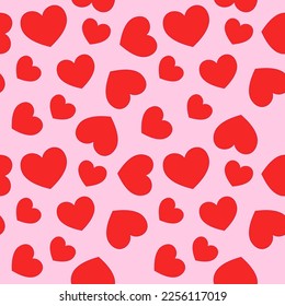 Red Hearts Seamless Pattern on Pink Background vector illustration