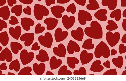 Red hearts seamless pattern on pink background. Vector Repeating Texture.