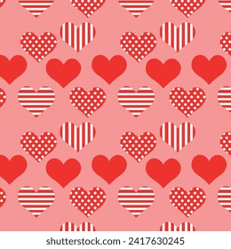 red hearts seamless pattern in pink background
