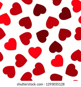 Red hearts seamless pattern. Random scattered hearts background. Love or Valentine theme. Vector illustration.