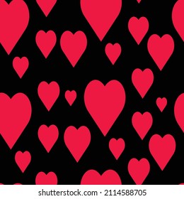 Red hearts seamless pattern Red shades on black background Heart silhouettes for valentine's day Vector EPS10  