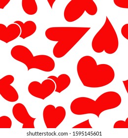 Red hearts seamless pattern. St. Valentine's day background texture. Love symbol set on white background. Vector illustration
