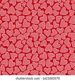 Red hearts seamless pattern. Valentine's day  illustration. Hand drawn background. Template illustrated for design card, gift paper, textile.