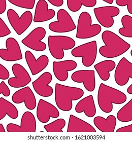 Red hearts seamless pattern. Valentine's day  illustration. Hand drawn background. Template illustrated for design card, gift paper, textile.