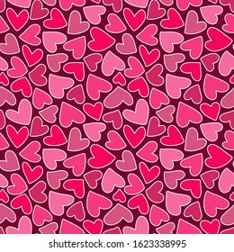 Red hearts seamless pattern. Valentine's day  illustration. Hand drawn background. Template illustrated for design card, gift paper, textile.