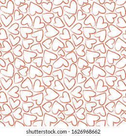 Red hearts seamless pattern. Valentine's day  illustration. Hand drawn background. Template illustrated for design card, gift paper, textile.