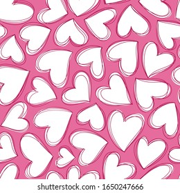 Red hearts seamless pattern. Valentine's day  illustration. Hand drawn background. Template illustrated for design card, gift paper, textile.