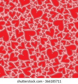 Red hearts seamless pattern. Valentine's day vector. Vector illustration. Hand drawn background. Template illustrated background for design card, gift paper, textile. 
