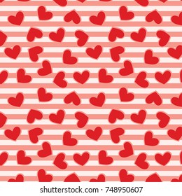 Red hearts seamless pattern. Valentine's day vector. Romantic pattern for wrapping paper and wallpaper design.