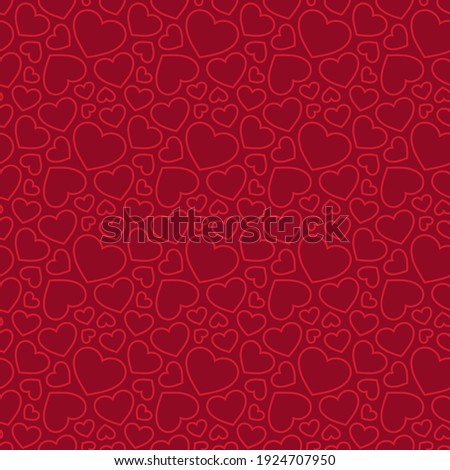 Red hearts seamless pattern. Valentines day background. Love romantic theme. Vector abstract texture with small linear hearts. Stylish minimal design for wrapping, fabric, cloth, print, wedding decor