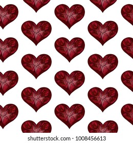 Red hearts, seamless pattern, vector illustration
