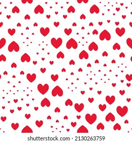 Red hearts. Seamless vector pattern. Endless ornament. Romantic print. Repeating symbols of love. Isolated colorless background. Flat style. Idea for web design, cover, wrapper, wallpaper.